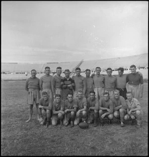NZ Army Service Corps rugby team that played a Royal Navy team in the Bari Stadium, Italy - Photograph taken by George Kaye