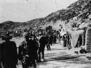 Troops and supplies, on the beach at Anzac Cove, Gallipoli, Turkey