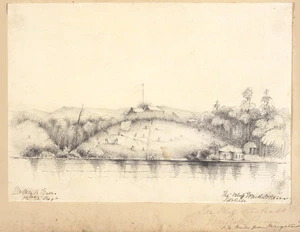 Fraser, I T[allon?] B, fl 1860s :The Bluff Stockade, Waikato River 1 1/2 miles from Maungatawhiri / I. Tallon B. Fraser, 1st W[aikato or NZ] Regt. [1864?]