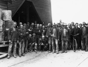 Gold miners at Waiuta, West Coast, waiting to go underground