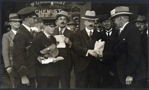 Creator unknown :Photograph of Sir Joseph Ward receiving congratulations on his return to politics in 1928