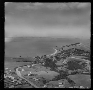 Maraetai, Auckland, includes shoreline, jetty, roads, township, housing and farmland