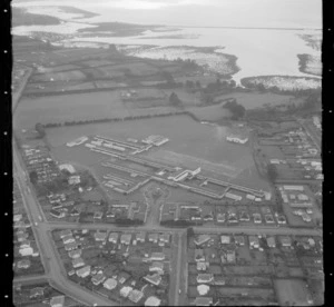 Avondale College at the intersection of Rosebank Road and Victor Street, with Auckland Harbour tidal flats beyond, Auckland City