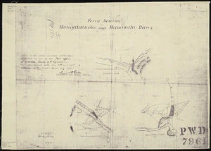 New Zealand. Public Works Department: Ferry reserves, Mongatainoko and Manawatu rivers [copy of ms map]. A.C. Koch, W.G. Collington Swan, 1880.