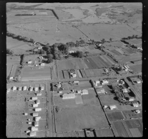 Drainage ponds and unidentified school, Mangere, Auckland