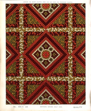 George Harrison & Co (Bradford) :Floorcloth [geometric tile pattern]. Stock in body cloth and 3/4 4/4 and 5/4 passage cloth. No 691/4 AX. Pattern shown half size. [1880s?]
