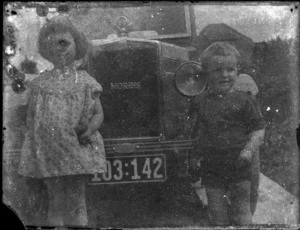 Children with Morris automobile - taken by an unknown photographer