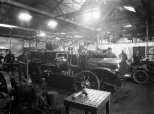 Wanganui Fire Brigade's Merryweather fire engine, probably in Chavannes Garage - Photograph taken by Frank James Denton