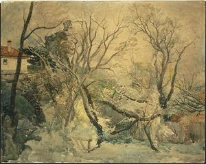 Velden, Petrus van der, 1837-1913 :[A garden in Tinakori Road, Wellington] 1908.