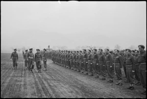 General Freyberg carrying out inspection at combined ASC church parade in the Volturno Valley, Italy, World War II - Photograph taken by George Kaye