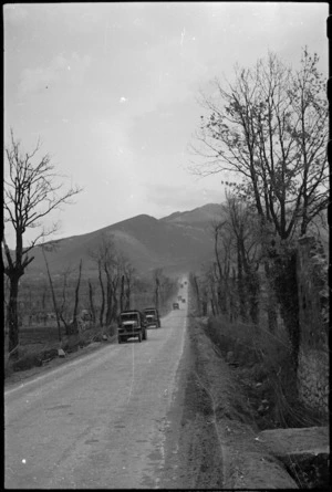 NZ transport on road on 5th Army Front in southern Italy, during World War II - Photograph taken by George Kaye