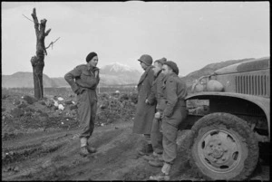 New Zealand and American troops fraternize with Monte Cairo in the background, Italy, World War II - Photograph taken with George Kaye