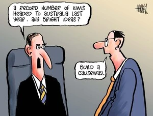 Hawkey, Allan Charles, 1941- :"A record number of Kiwis headed to Australia last year. Any bright ideas?" ... 30 April 2012