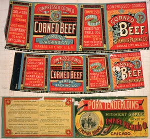 [Three labels] :Armour Canning Company (Kansas City, Missouri). Two labels for Corned beef; and, Empire Packing Co (Chicago). Pork tenderloins, highest grade. 1890-1920?]