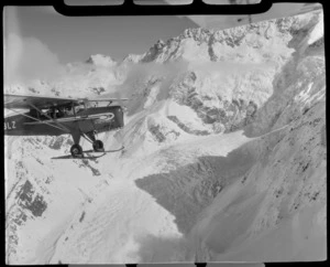 Mount Cook Air Services Auster ZK-BLZ Ski Plane and the Ball Glacier with Mount Tasman beyond, Mount Cook National Park, Canterbury Region