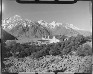 The Hermitage, Mount Cook Village, with the Burnett Mountain Range beyond, Mount Cook National Park, Canterbury Region