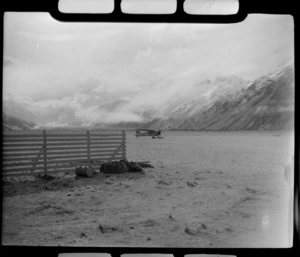 Sir Edmund Hillary's Antarctic Beaver Ski Plane at Mount Cook Airfield with snow covered mountains beyond, Mount Cook National Park, Canterbury Region