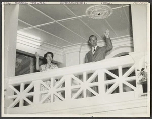 Queen Elizabeth II and the Duke of Edinburgh, Commercial Hotel, Whangarei - Photograph taken by Photo News Ltd