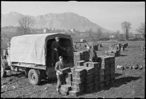 NZ ammunition dump in hilly country of 5th Army Front in southern Italy, World War II - Photograph taken by George Kaye