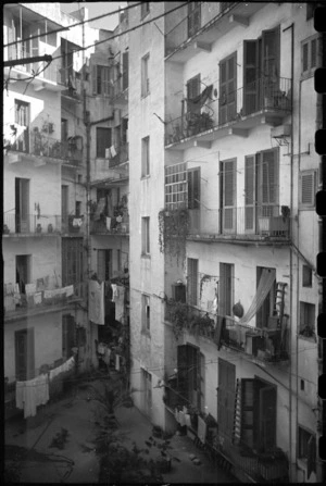 Apartment building where members of NZ PRS billetted in Bari, Italy, World War II - Photograph taken by George Bull