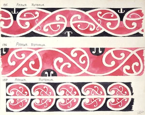 Godber, Albert Percy, 1876-1949 :[Designs for rafter patterns]. 135. Arawa, Rotorua; 136. Arawa, Rotorua; 137. Arawa, Rotorua. 25/5/[19]42.