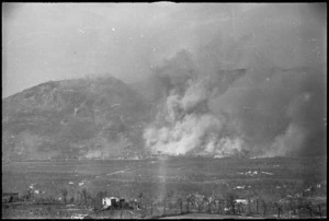 Bombs bursting on the Italian town of Cassino, World War II - Photograph taken by George Kaye