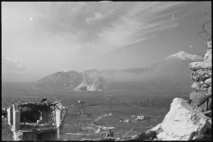 Bombs landing on the town of Cassino, Italy, World War II - Photograph taken by George Kaye