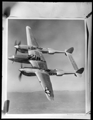 Lockheed P-38 Lightning aeroplane, in flight - Photograph taken by Leo White