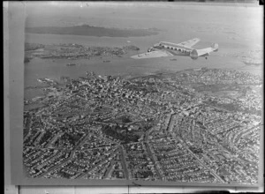 Lockheed Model 10 Electra ZK-AFD, in flight over Auckland City