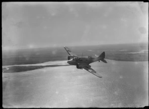 Royal New Zealand Air Force Airspeed Oxford aeroplane in flight over Auckland