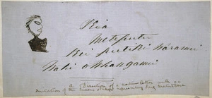 Artist unknown :A direction of a native letter with an imitation of the Queen's stamp representing King Matutaera. [1860s].