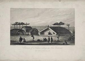 Polack, Joel Samuel 1807-1882 :Interior of a native village in New Zealand. J. S. Polack del. W. Read, sc. London, Richard Bentley, 1838.