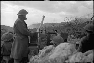 NZ anti aircraft crew stands to in readiness during initial stages of Cassino assault, Italy, World War II - Photograph taken by George Kaye