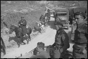 Mounted French Moroccan troopers part of crowded transport on the Cassino Front in Italy, World War II - Photograph taken by George Kaye