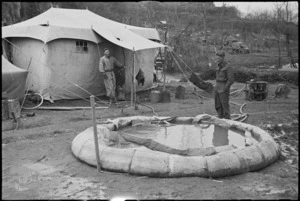 One of the canvas storage tanks belonging to 4 NZ Field Hygiene Section on the Italian Front, World War II - Photograph taken by George Kaye