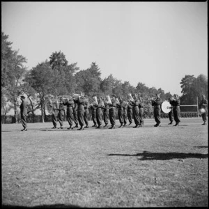 NZ Base Band playing for march past of 11th Reinforcements at Maadi Sports Ground, Egypt - Photograph taken by Sapper A W Trethewey