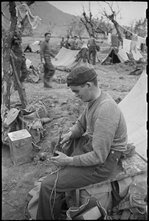 R D Berney of NZ Infantry rests behind the lines on the Cassino Front, Italy, World War II - Photograph taken by George Kaye