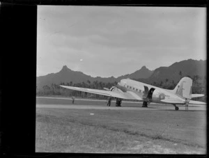 C47 aircraft ready for take off at Rarotonga airfield, Cook Islands