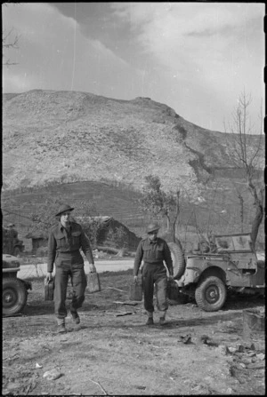 E B Butt and A F Brightwell collecting water on 5th Army Front, Italy, World War II - Photograph taken by George Kaye