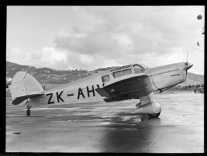 View of a Percival Proctor single prop plane ZK-AHV operated by PWD Aerodrome Services at Rongotai Airport, Wellington