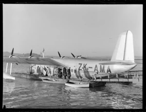 Short Empire Boat, TEA's "Aotearoa" completing 1000th crossing of Tasman by TEA