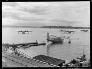 Short Sunderland flying boats at Mechanic's Bay, Auckland