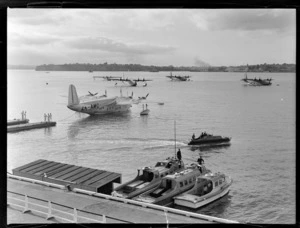 Short Sunderland flying boat at Mechanic's Bay, Auckland