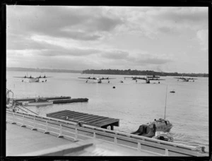 Short Sunderland flying boat and general view at Mechanic's Bay, Auckland