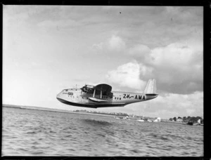 Short Empire Flying Boat, "Aotearoa" at Mechanic's Bay about to alight, Tasman Empire Airways