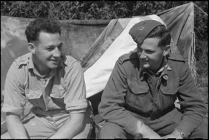2nd Lieutenant R V Mahony and N Conder resting behind the lines on the Cassino Front, Italy, World War II - Photograph taken by George Kaye