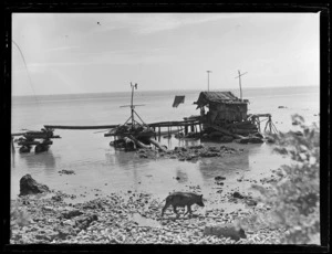 A local fisherman's waterfront hut on stilts, Apia Harbour, Western Samoa