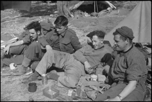 NZ Infantry personnel rest behind the line after heavy fighting on the Cassino Front, Italy, World War II - Photograph taken by George Kaye
