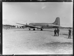 Douglas Skymaster (DC4) [Aircraft] RAFTC [Royal Air Force Technical College], Whenuapai 19/12/45 stbd 3/4 stern view