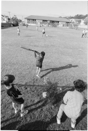 Pupils of Lyall Bay School playing cricket - Photograph taken by Michael Smith